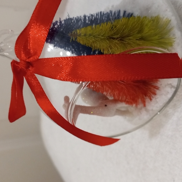 NWOT Round Glass Ornament  3" with Xmas Trees & Raindeer - Picture 3 of 5